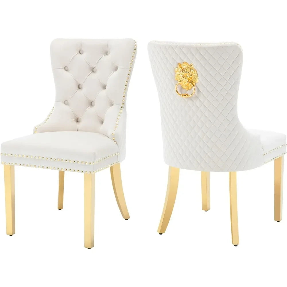 Luxury Velvet Dining Chairs (Set of 2) – High Back with Nailhead Trim & Lion Head Ring Pull\ Living Room Decor – Wall Art, Curtains, Clocks, Furniture & More