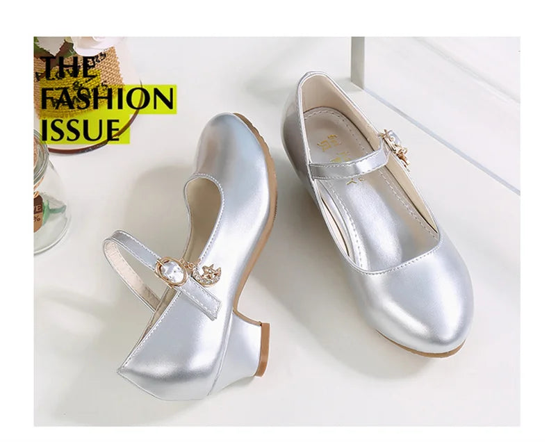 girl shoes - Girls Princess High Heels – White PU Leather Dress Shoes for Parties, Dance & Special Days