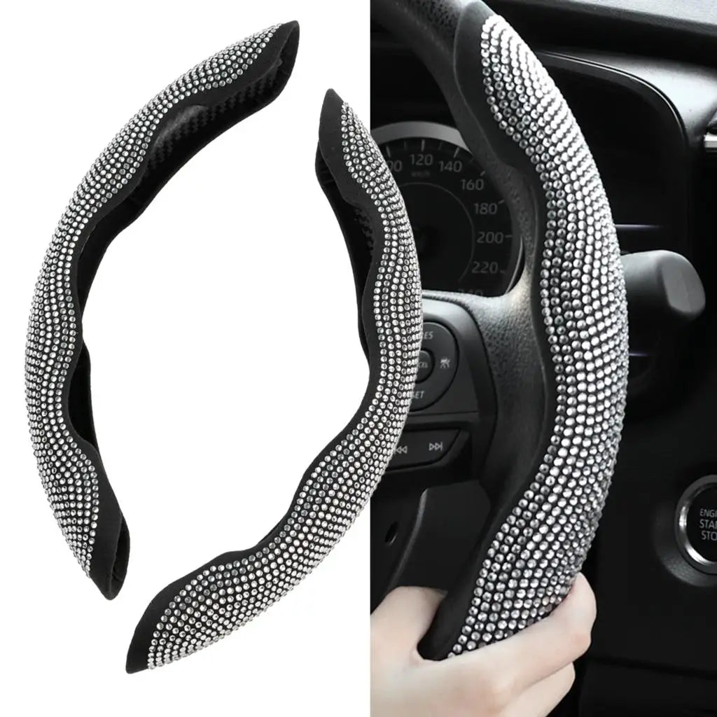 2Pcs Rhinestone Steering Wheel Cover Set – Anti-Slip, Universal Fit (36–41cm)/Car
