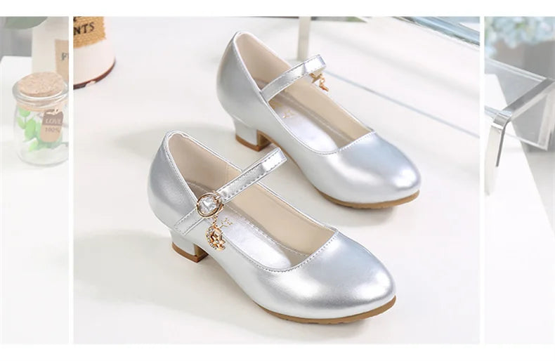 girl shoes - Girls Princess High Heels – White PU Leather Dress Shoes for Parties, Dance & Special Days