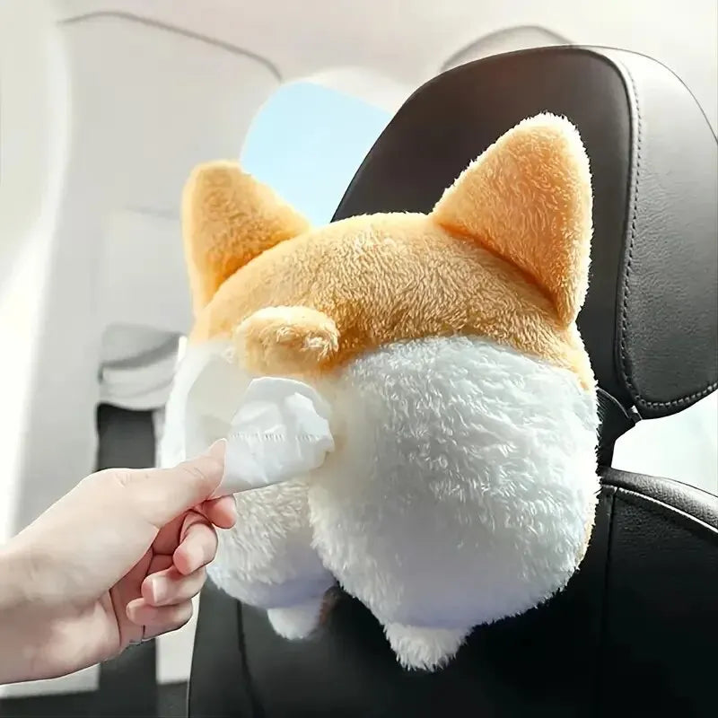 Cute Plush Hanging Tissue Box Holder – Soft Cartoon Car Accessory/Car