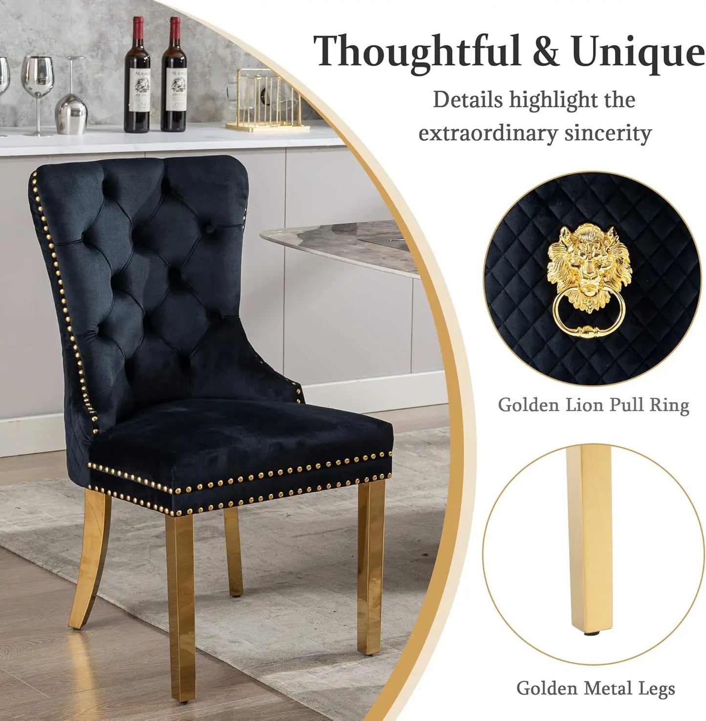 Luxury Velvet Dining Chairs (Set of 2) – High Back with Nailhead Trim & Lion Head Ring Pull\ Living Room Decor – Wall Art, Curtains, Clocks, Furniture & More
