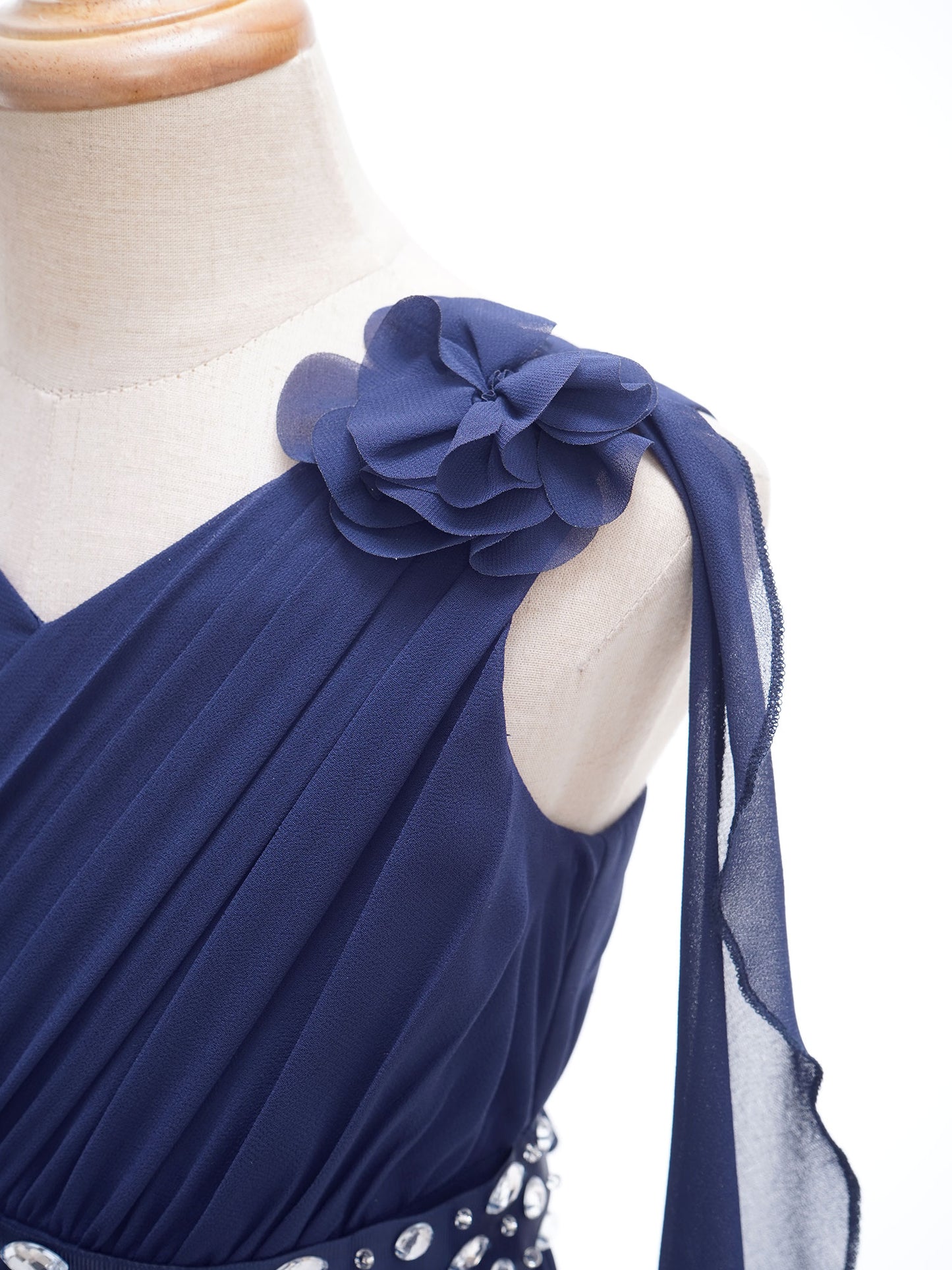 Girl clothing - Chiffon Flower Dress – Elegant One-Shoulder Party Gown with Rhinestone Sash