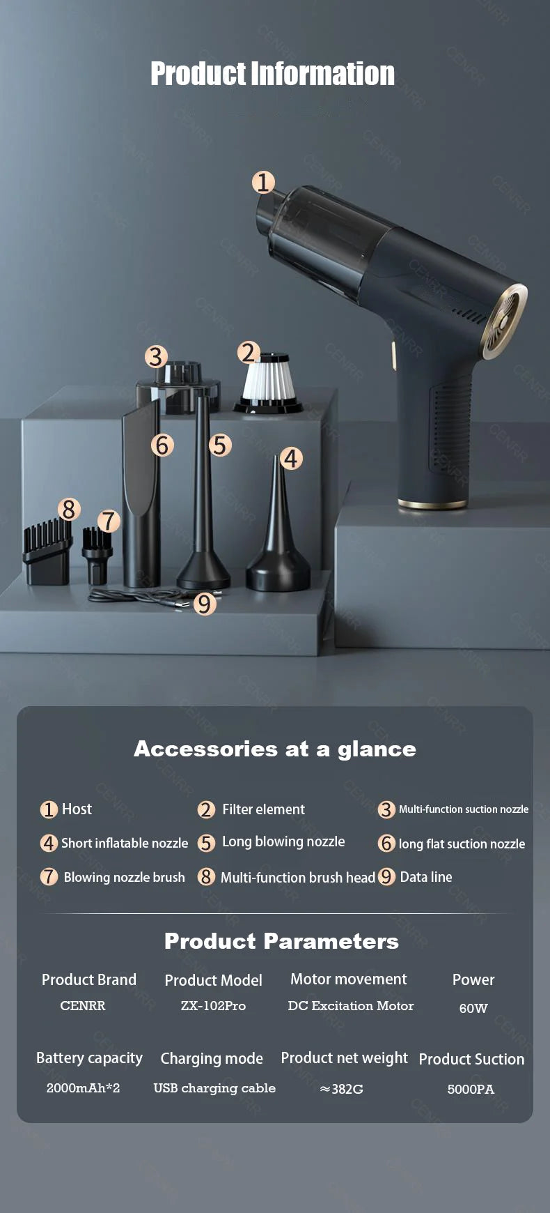 CENRR Wireless Car Vacuum Cleaner – Pro & Basic Models (Wet & Dry Use, USB-C Charging)/Car