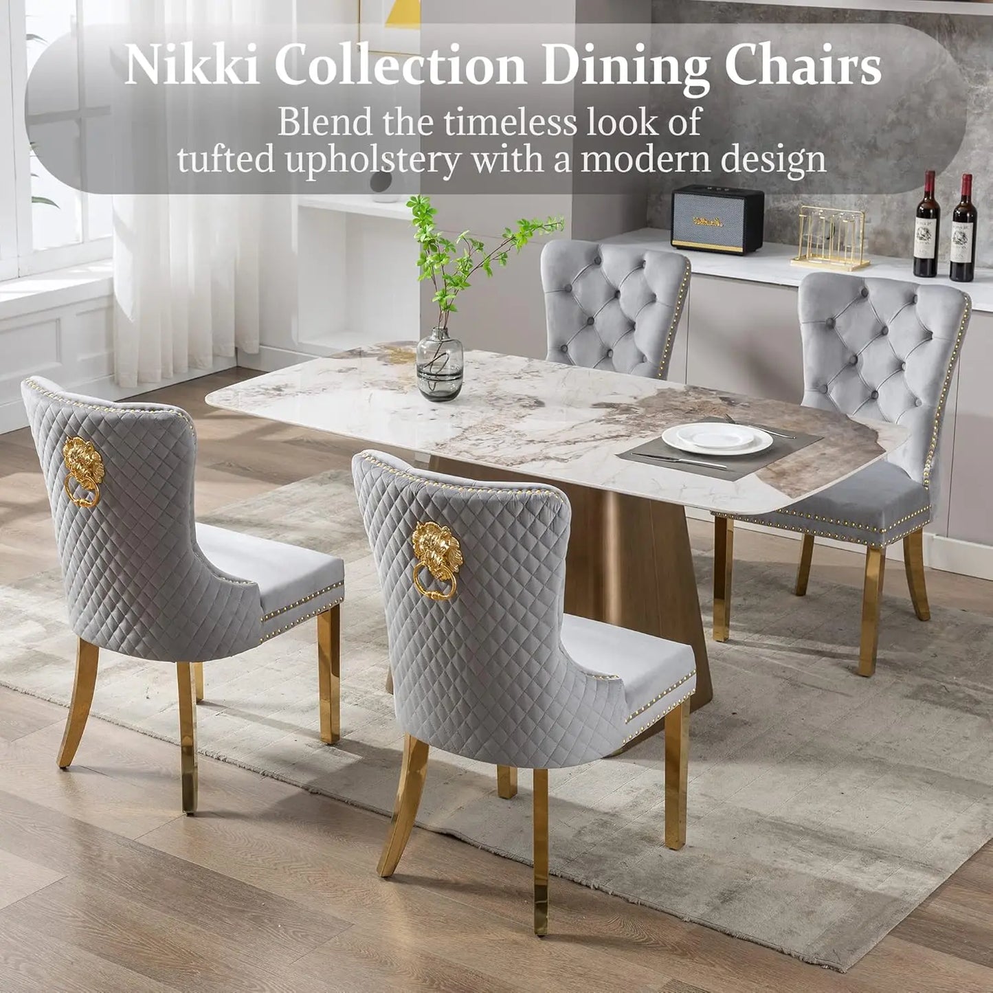 Luxury Velvet Dining Chairs (Set of 2) – High Back with Nailhead Trim & Lion Head Ring Pull\ Living Room Decor – Wall Art, Curtains, Clocks, Furniture & More