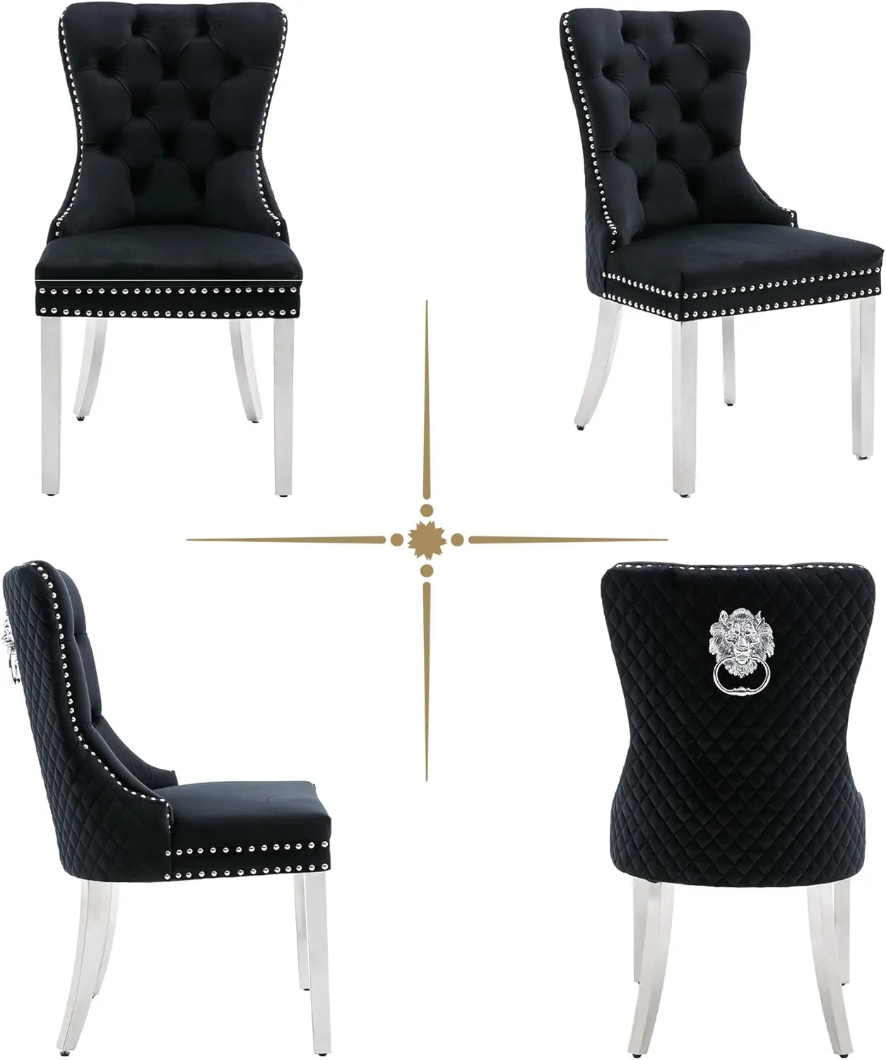 Luxury Velvet Dining Chairs (Set of 2) – High Back with Nailhead Trim & Lion Head Ring Pull\ Living Room Decor – Wall Art, Curtains, Clocks, Furniture & More