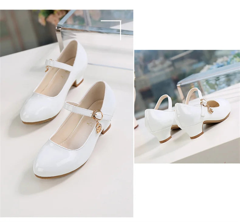 girl shoes - Girls Princess High Heels – White PU Leather Dress Shoes for Parties, Dance & Special Days