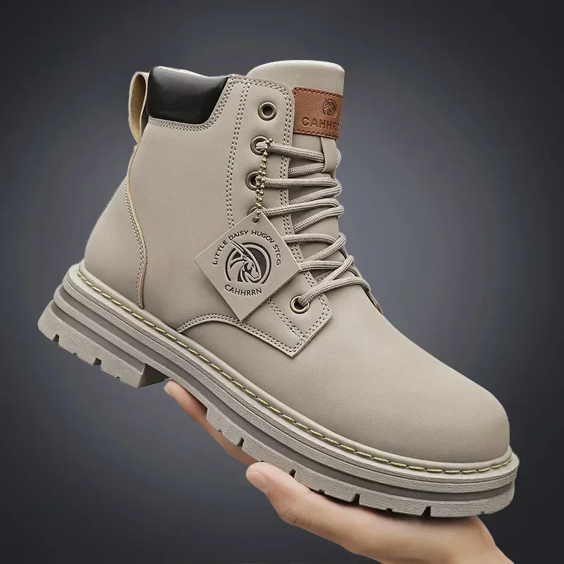 Men shoes - Men’s PU Leather Ankle Boots – Casual Lace-Up Boots for Everyday Style