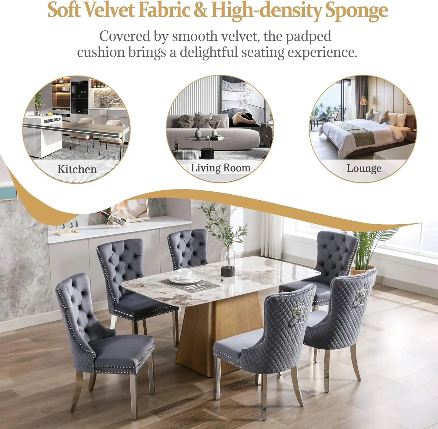 Luxury Velvet Dining Chairs (Set of 2) – High Back with Nailhead Trim & Lion Head Ring Pull\ Living Room Decor – Wall Art, Curtains, Clocks, Furniture & More