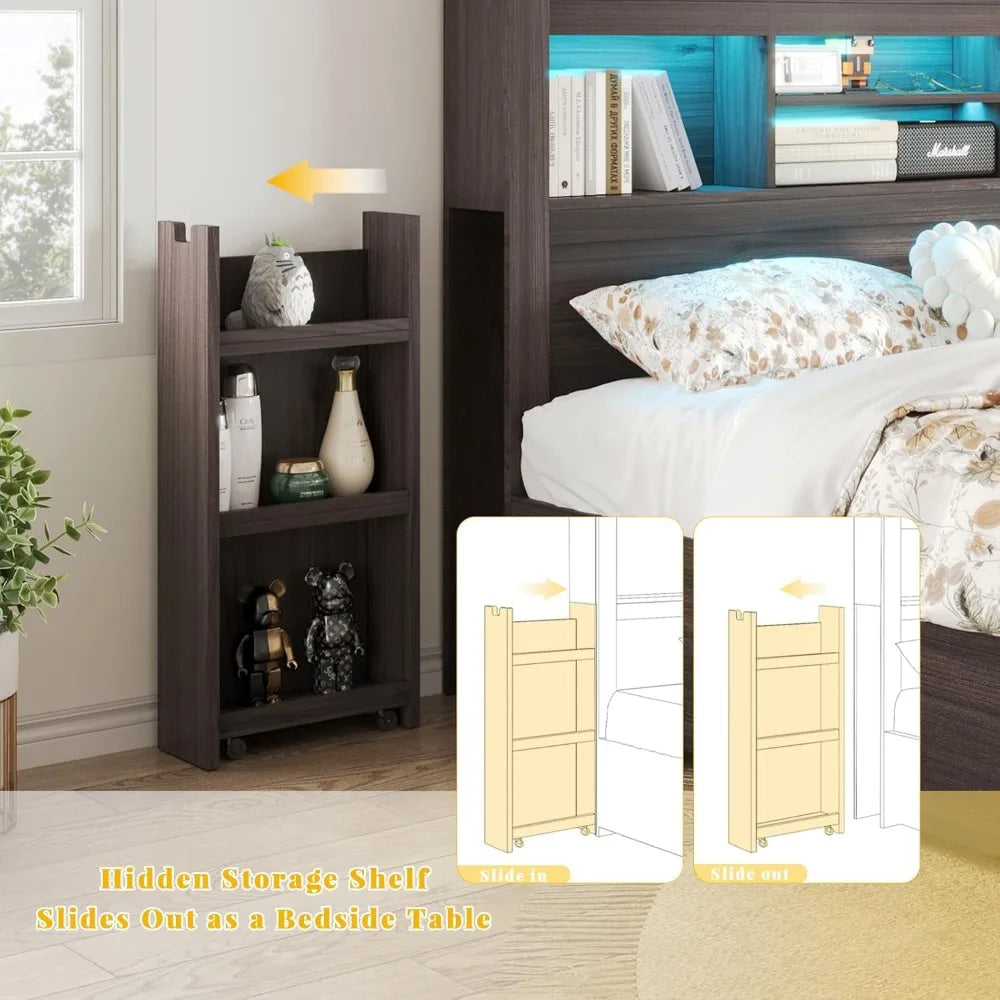 MKDK Smart Storage Bed Frame – Wood Grain Finish with Drawers, Headboard Charging & RGB LED Living Room Decor – Wall Art, Curtains, Clocks, Furniture & More\