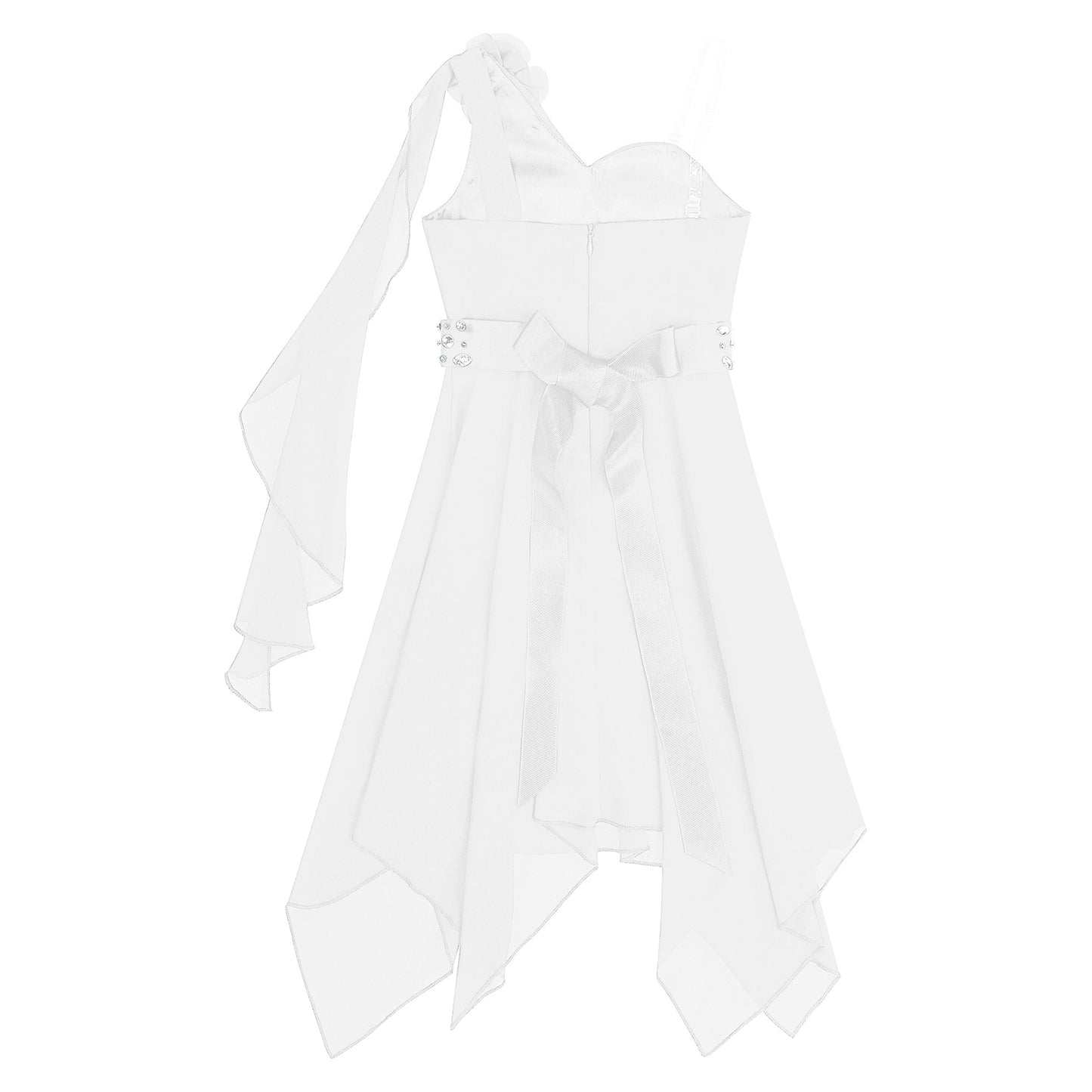 Girl clothing - Chiffon Flower Dress – Elegant One-Shoulder Party Gown with Rhinestone Sash