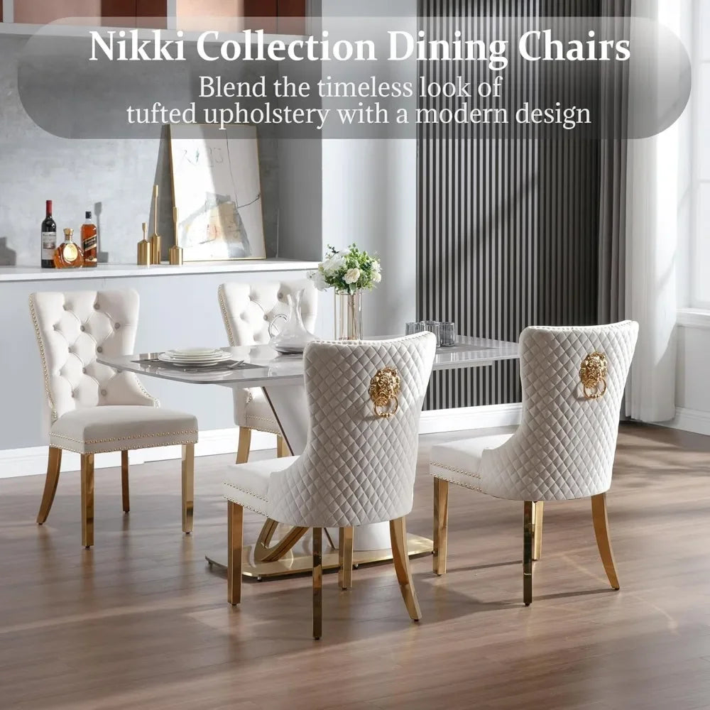 Luxury Velvet Dining Chairs (Set of 2) – High Back with Nailhead Trim & Lion Head Ring Pull\ Living Room Decor – Wall Art, Curtains, Clocks, Furniture & More