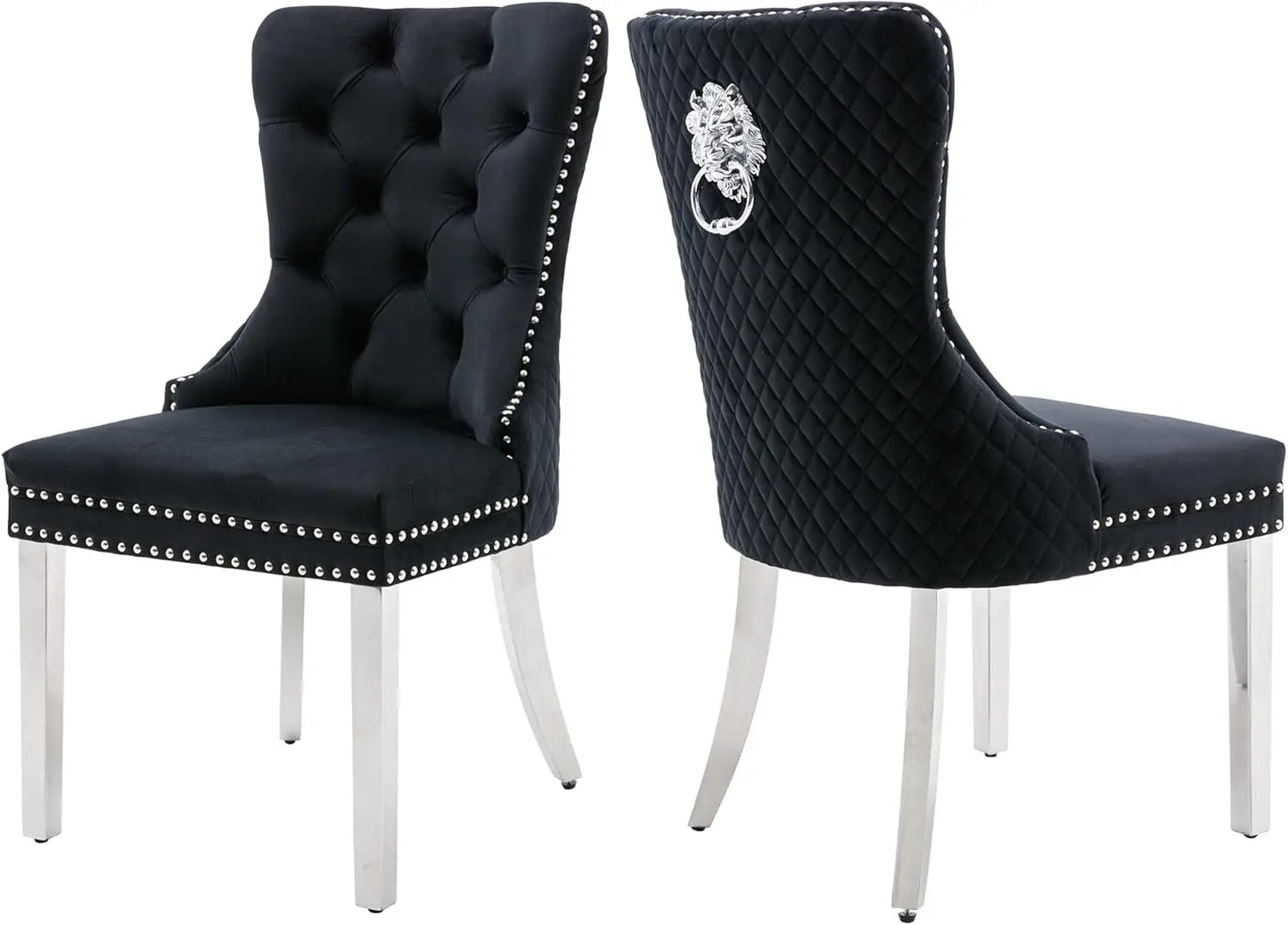Luxury Velvet Dining Chairs (Set of 2) – High Back with Nailhead Trim & Lion Head Ring Pull\ Living Room Decor – Wall Art, Curtains, Clocks, Furniture & More