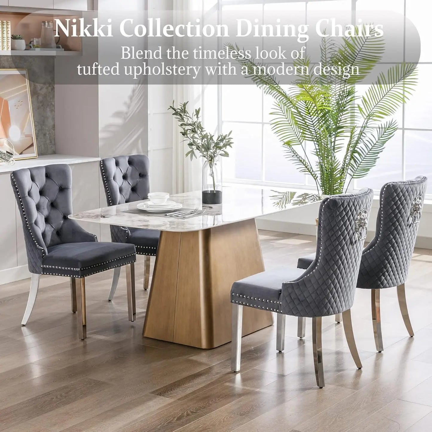 Luxury Velvet Dining Chairs (Set of 2) – High Back with Nailhead Trim & Lion Head Ring Pull\ Living Room Decor – Wall Art, Curtains, Clocks, Furniture & More