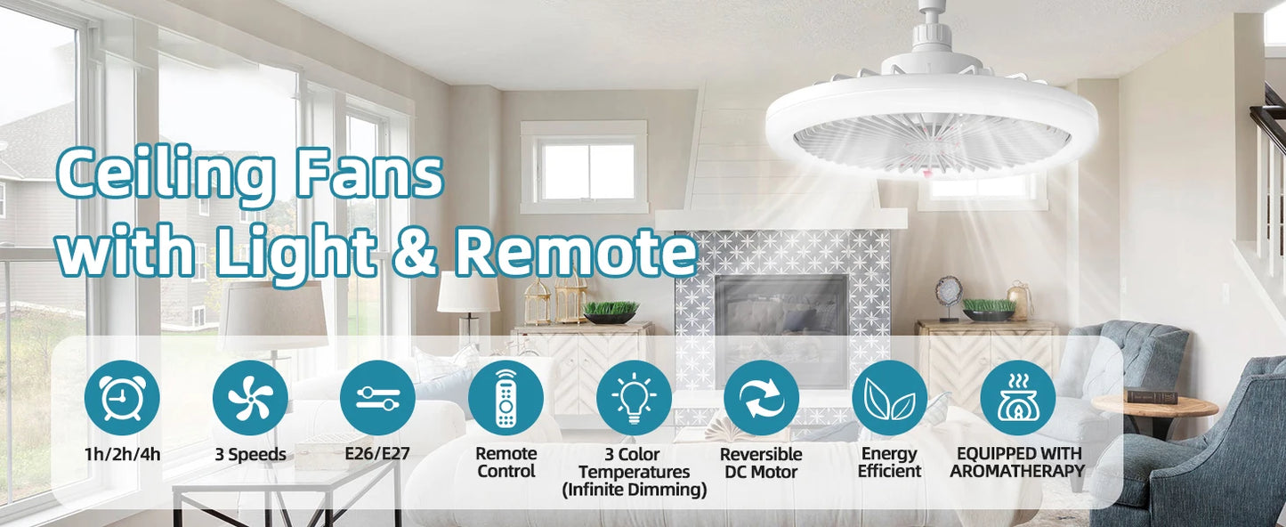 IRALAN E27 Ceiling Fan Light with Remote – 3-Speed Quiet Fan & LED Lighting (No Wiring Needed)