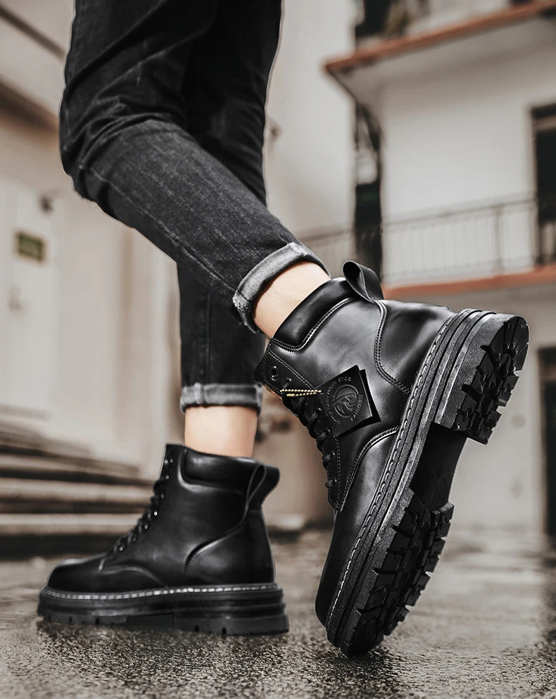 Men shoes - Men’s PU Leather Ankle Boots – Casual Lace-Up Boots for Everyday Style