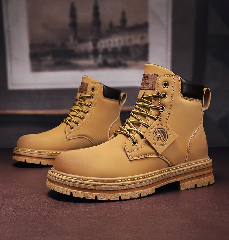 Men shoes - Men’s PU Leather Ankle Boots – Casual Lace-Up Boots for Everyday Style