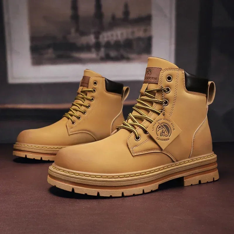 Men shoes - Men’s PU Leather Ankle Boots – Casual Lace-Up Boots for Everyday Style