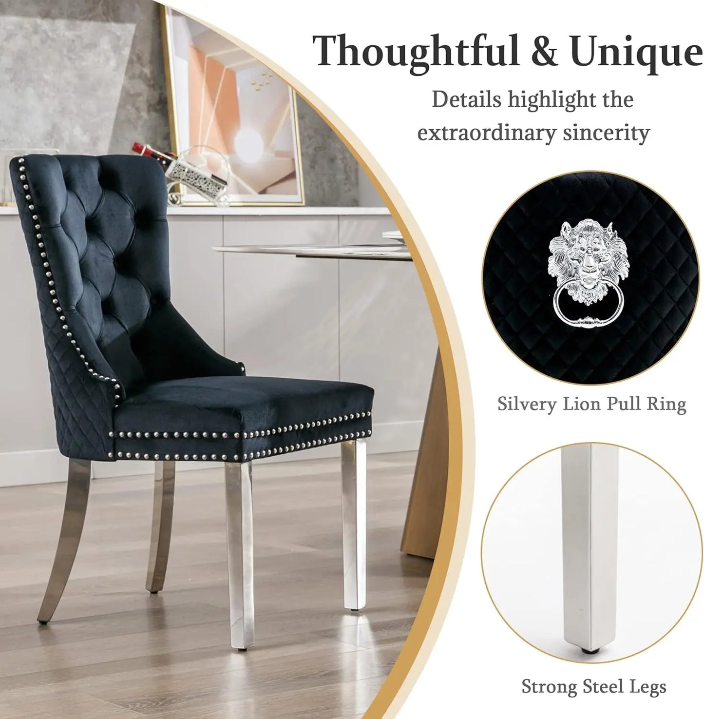 Luxury Velvet Dining Chairs (Set of 2) – High Back with Nailhead Trim & Lion Head Ring Pull\ Living Room Decor – Wall Art, Curtains, Clocks, Furniture & More