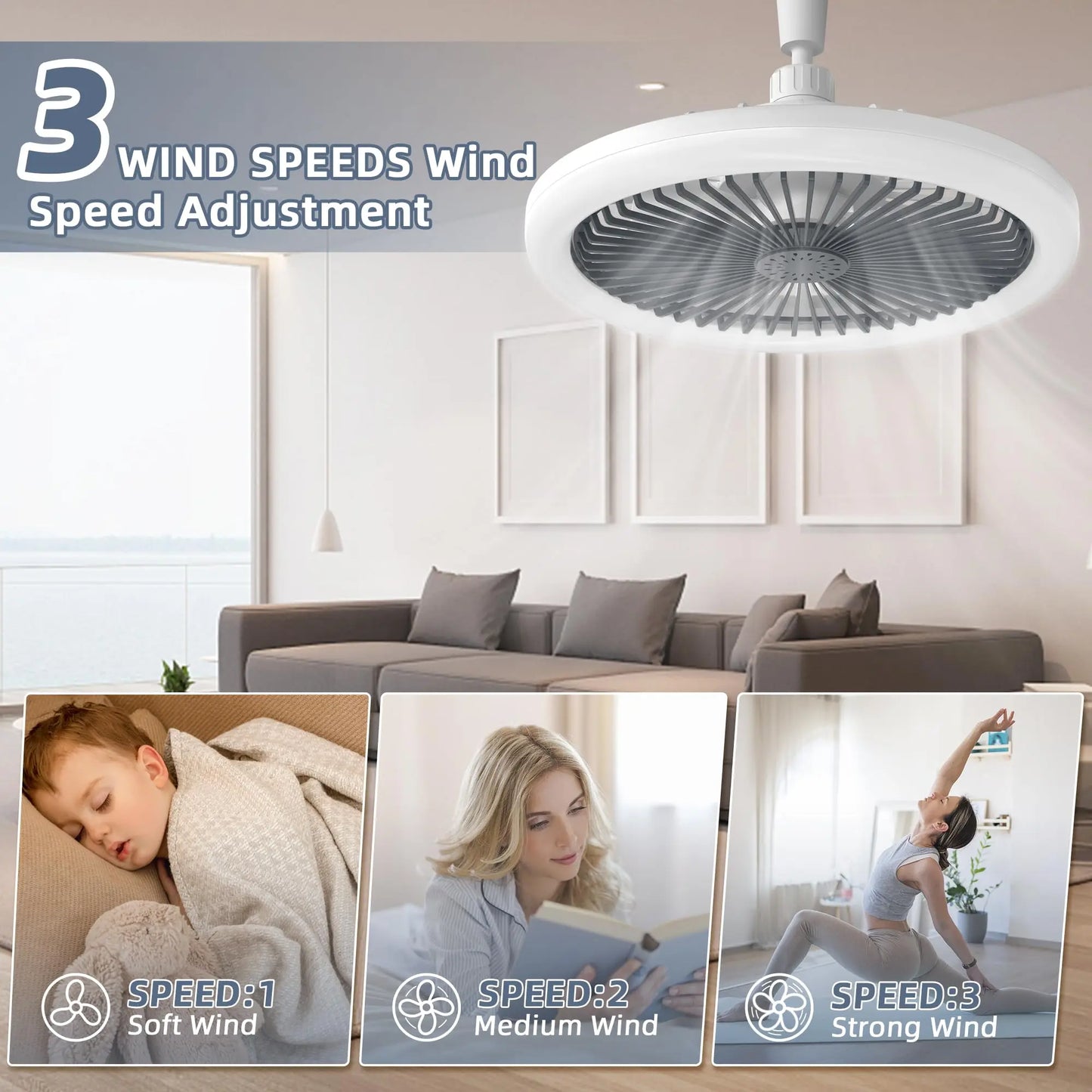IRALAN E27 Ceiling Fan Light with Remote – 3-Speed Quiet Fan & LED Lighting (No Wiring Needed)