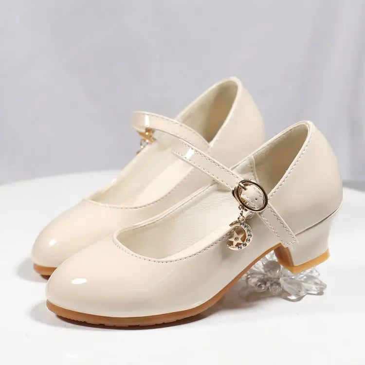 girl shoes - Girls Princess High Heels – White PU Leather Dress Shoes for Parties, Dance & Special Days