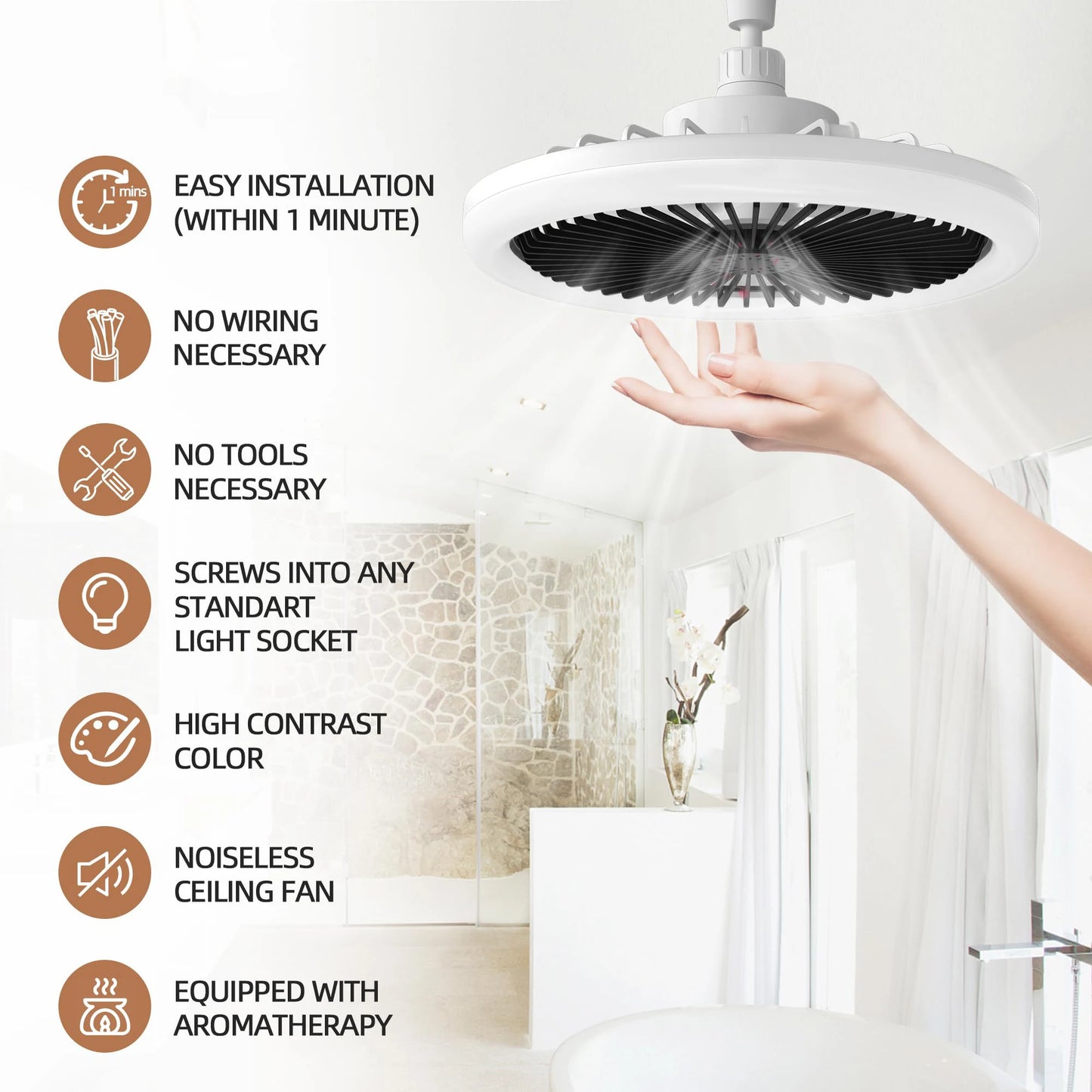 IRALAN E27 Ceiling Fan Light with Remote – 3-Speed Quiet Fan & LED Lighting (No Wiring Needed)