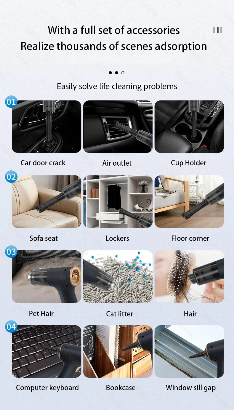 CENRR Wireless Car Vacuum Cleaner – Pro & Basic Models (Wet & Dry Use, USB-C Charging)/Car