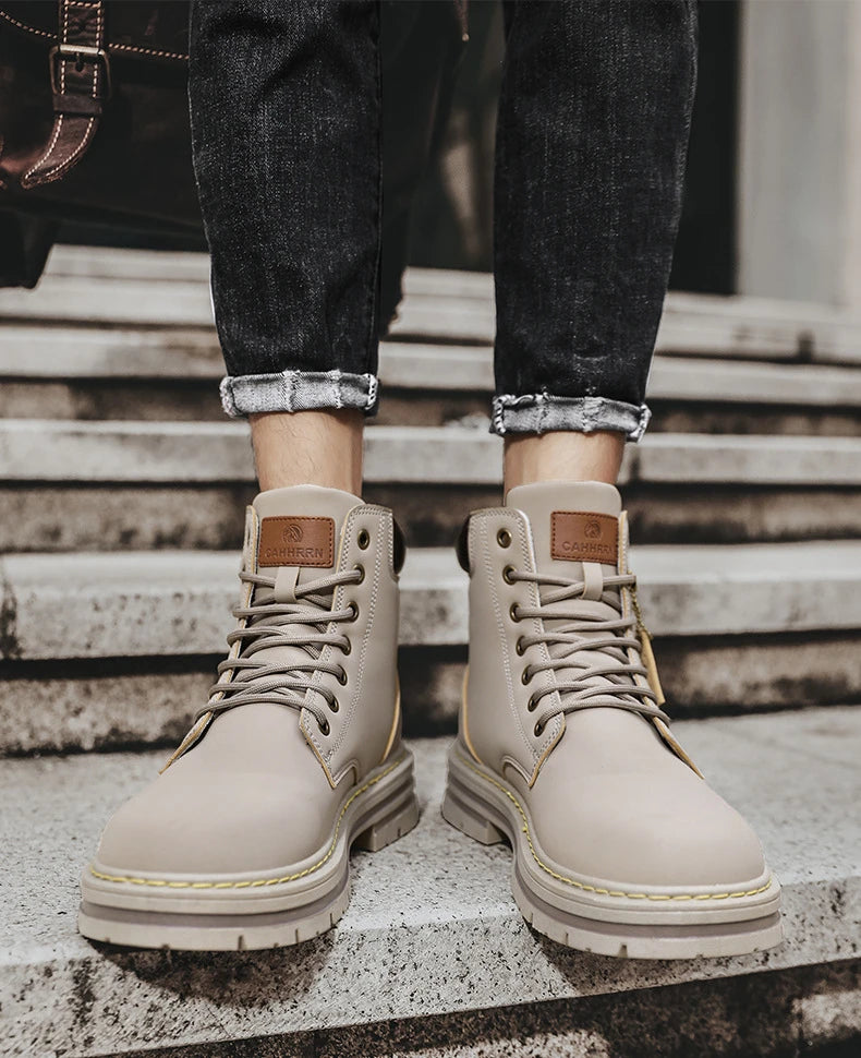 Men shoes - Men’s PU Leather Ankle Boots – Casual Lace-Up Boots for Everyday Style