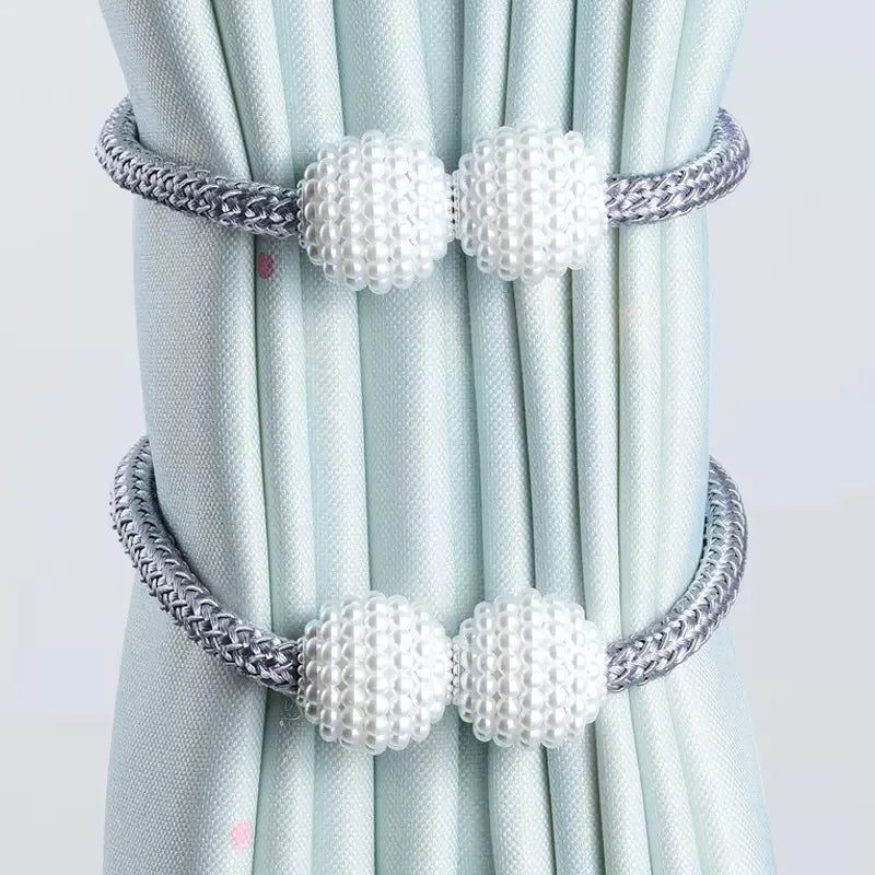Magnetic Curtain Tiebacks – Modern Pearl Ball Buckles with Braided Cord (Set of 2) Living Room Decor – Wall Art, Curtains, Clocks, Furniture & More\