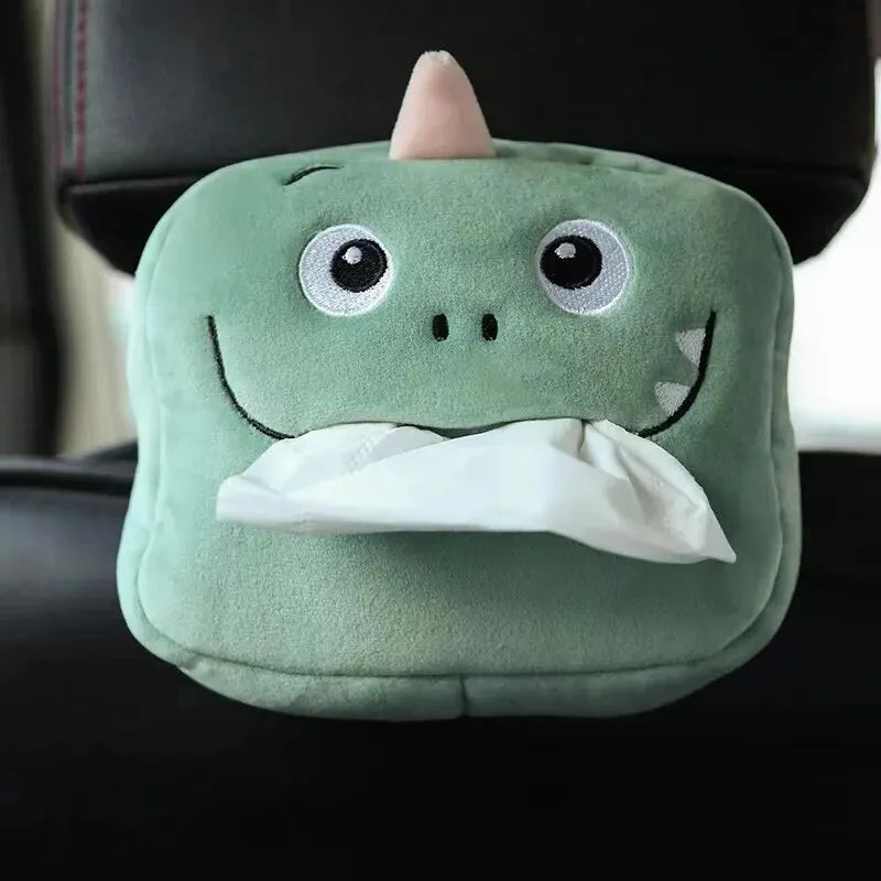 Cute Plush Hanging Tissue Box Holder – Soft Cartoon Car Accessory/Car