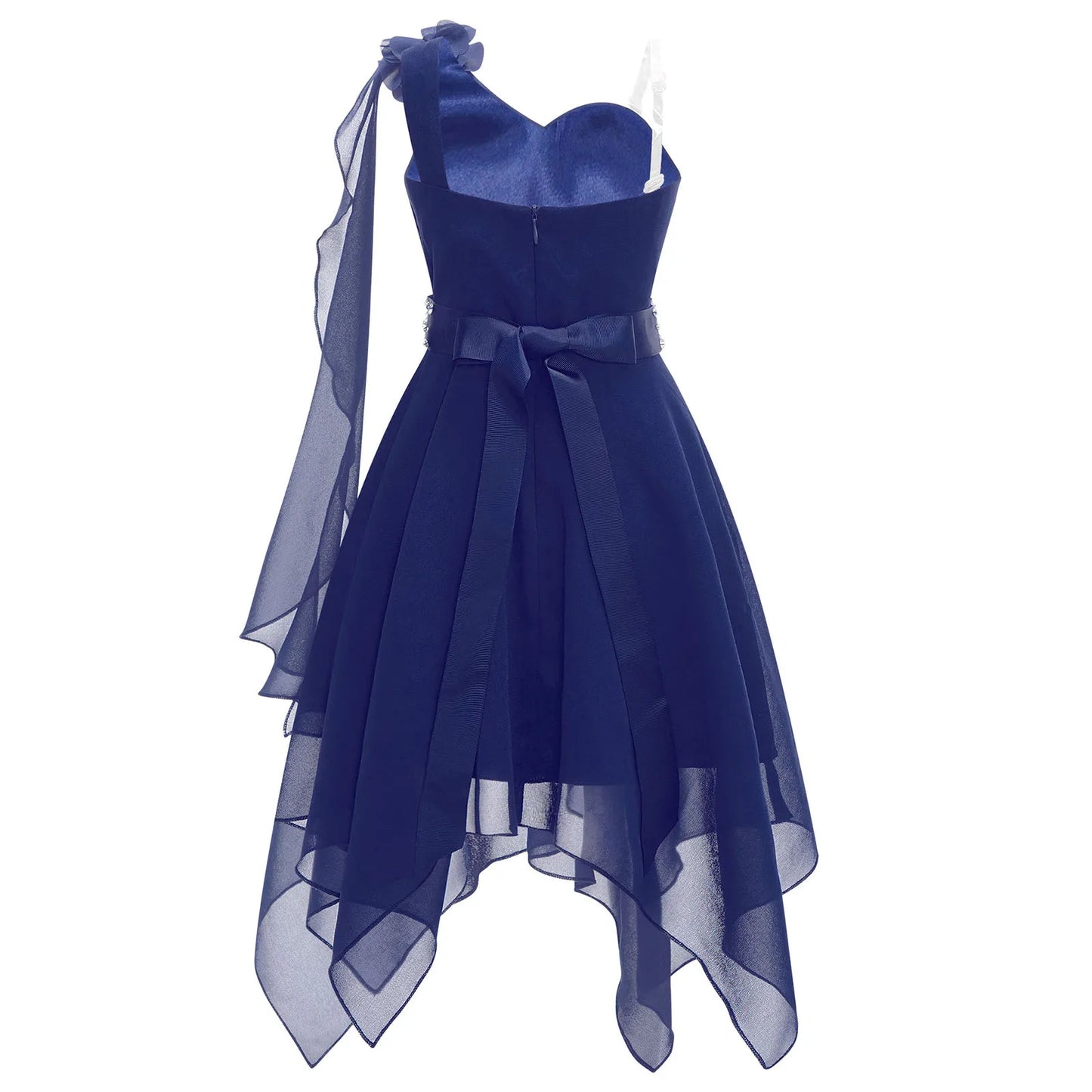 Girl clothing - Chiffon Flower Dress – Elegant One-Shoulder Party Gown with Rhinestone Sash