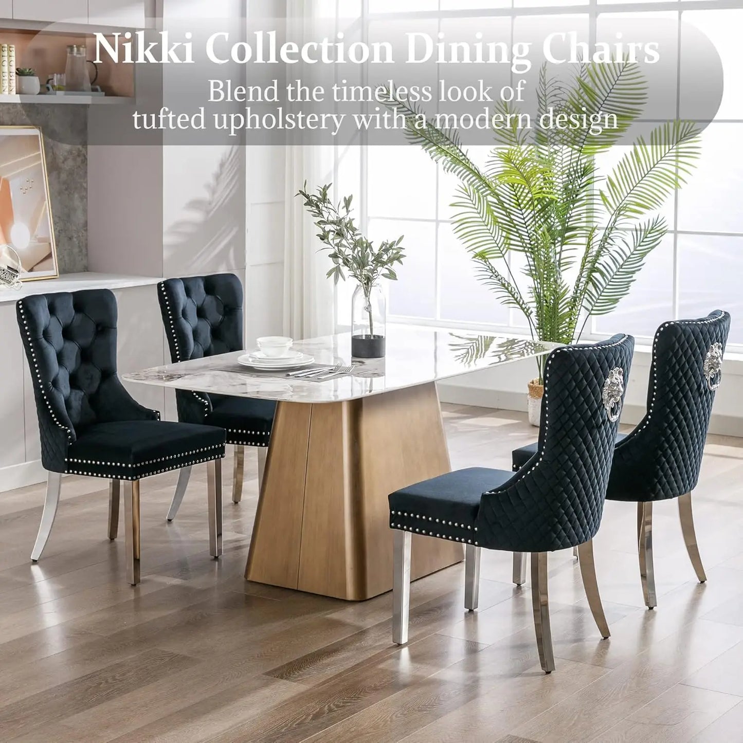Luxury Velvet Dining Chairs (Set of 2) – High Back with Nailhead Trim & Lion Head Ring Pull\ Living Room Decor – Wall Art, Curtains, Clocks, Furniture & More