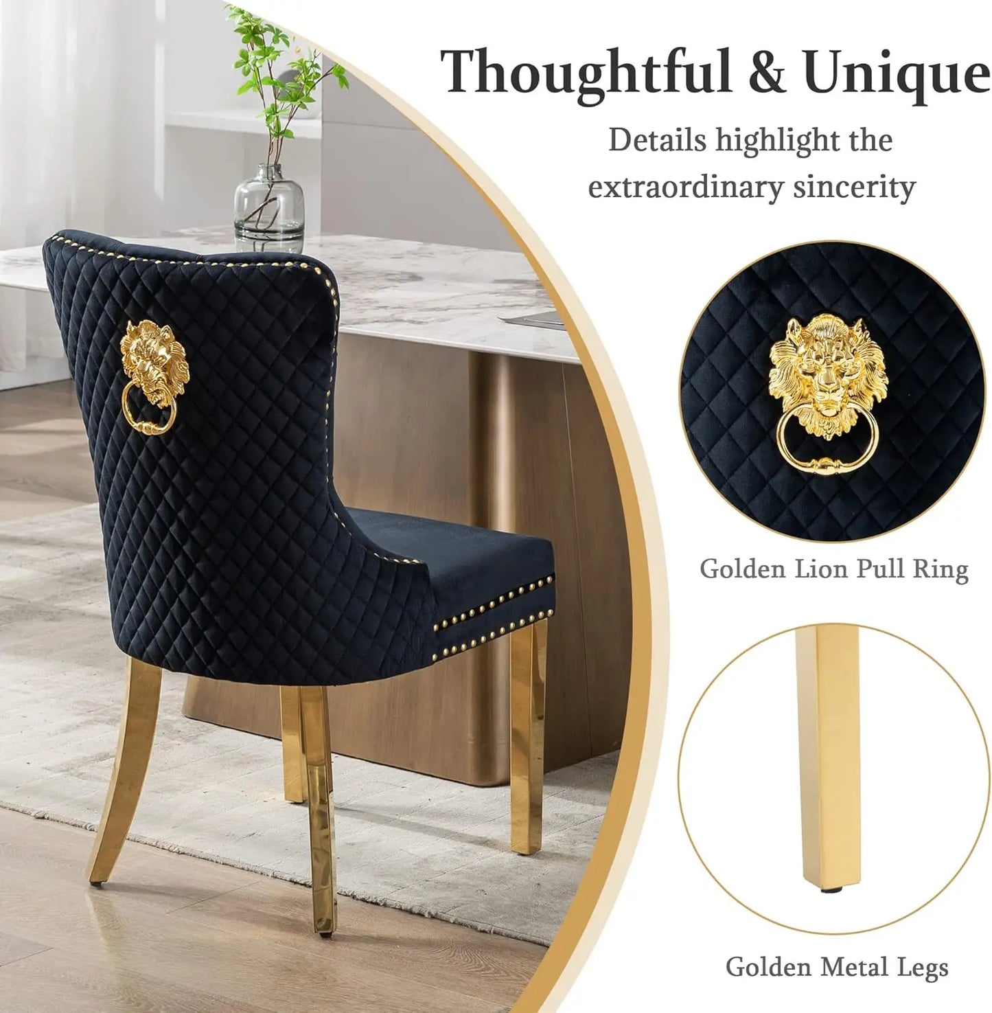 Luxury Velvet Dining Chairs (Set of 2) – High Back with Nailhead Trim & Lion Head Ring Pull\ Living Room Decor – Wall Art, Curtains, Clocks, Furniture & More
