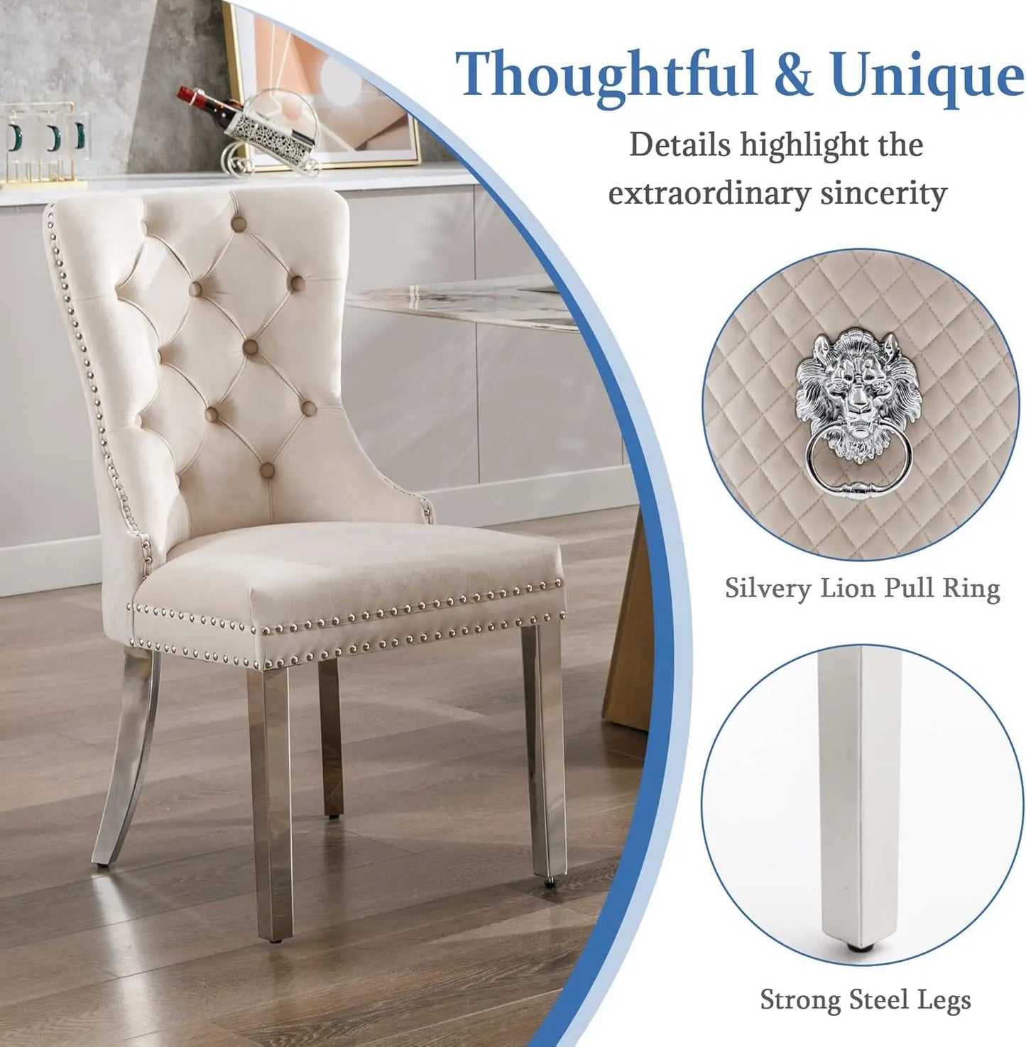 Luxury Velvet Dining Chairs (Set of 2) – High Back with Nailhead Trim & Lion Head Ring Pull\ Living Room Decor – Wall Art, Curtains, Clocks, Furniture & More
