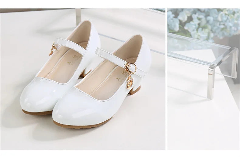girl shoes - Girls Princess High Heels – White PU Leather Dress Shoes for Parties, Dance & Special Days