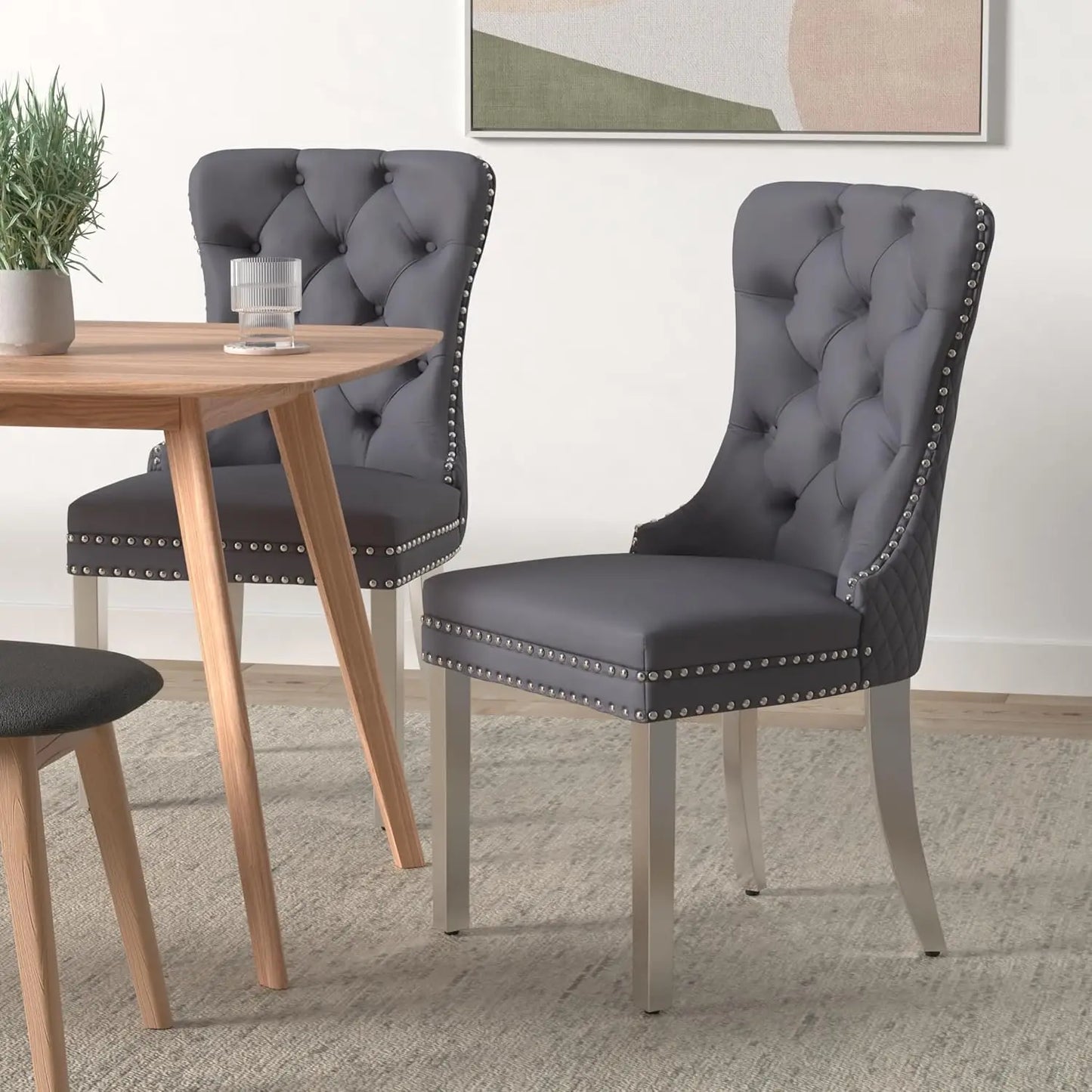 Luxury Velvet Dining Chairs (Set of 2) – High Back with Nailhead Trim & Lion Head Ring Pull\ Living Room Decor – Wall Art, Curtains, Clocks, Furniture & More
