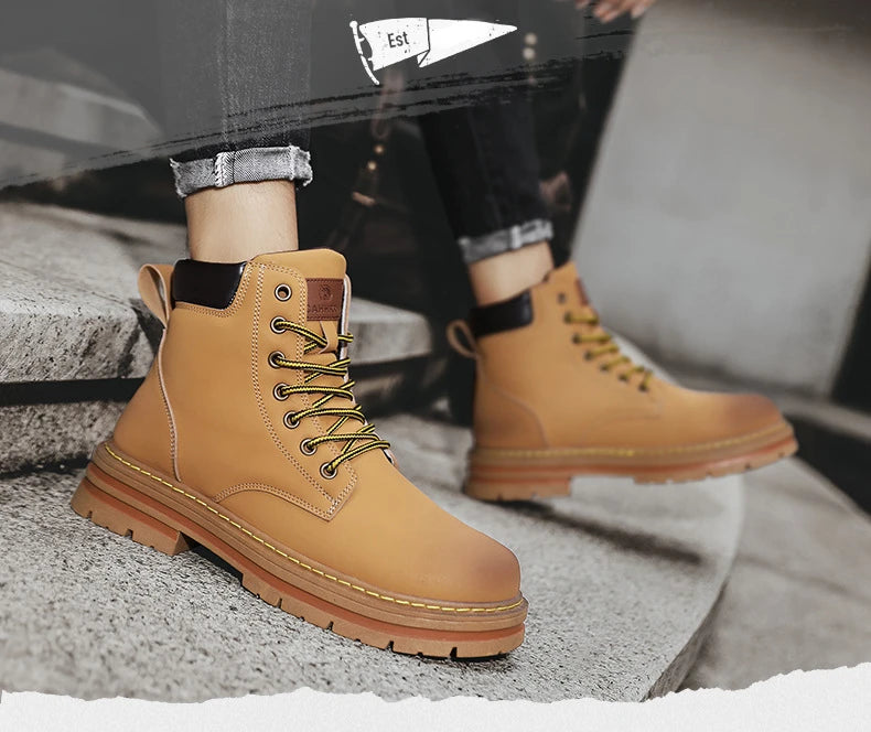 Men shoes - Men’s PU Leather Ankle Boots – Casual Lace-Up Boots for Everyday Style