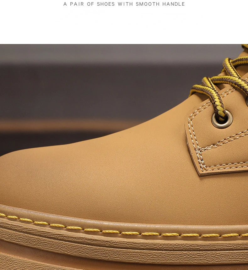 Men shoes - Men’s PU Leather Ankle Boots – Casual Lace-Up Boots for Everyday Style