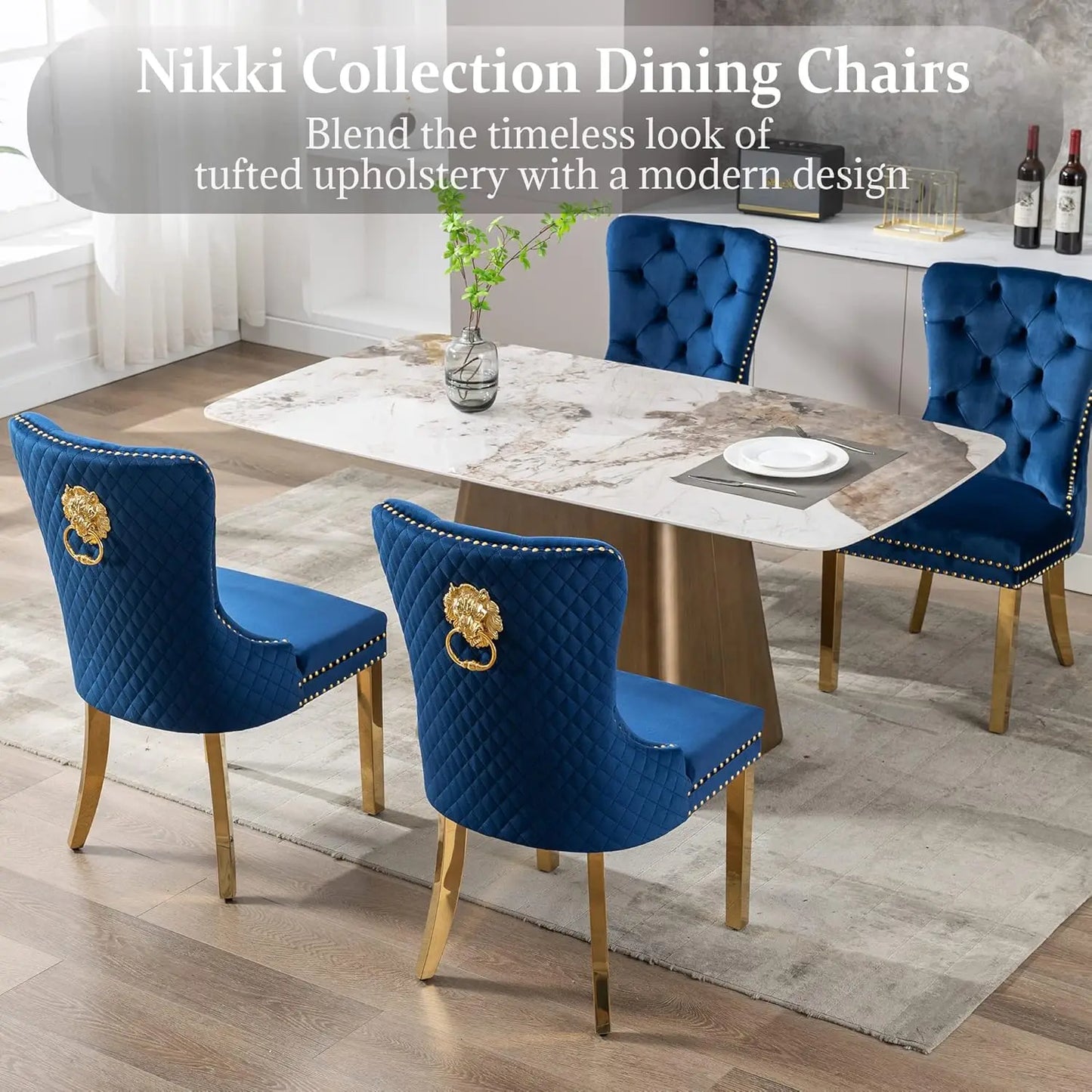 Luxury Velvet Dining Chairs (Set of 2) – High Back with Nailhead Trim & Lion Head Ring Pull\ Living Room Decor – Wall Art, Curtains, Clocks, Furniture & More