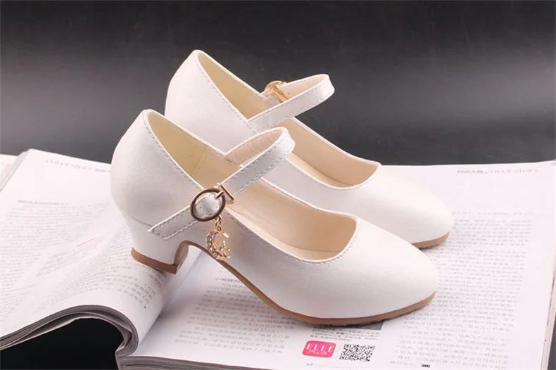 girl shoes - Girls Princess High Heels – White PU Leather Dress Shoes for Parties, Dance & Special Days