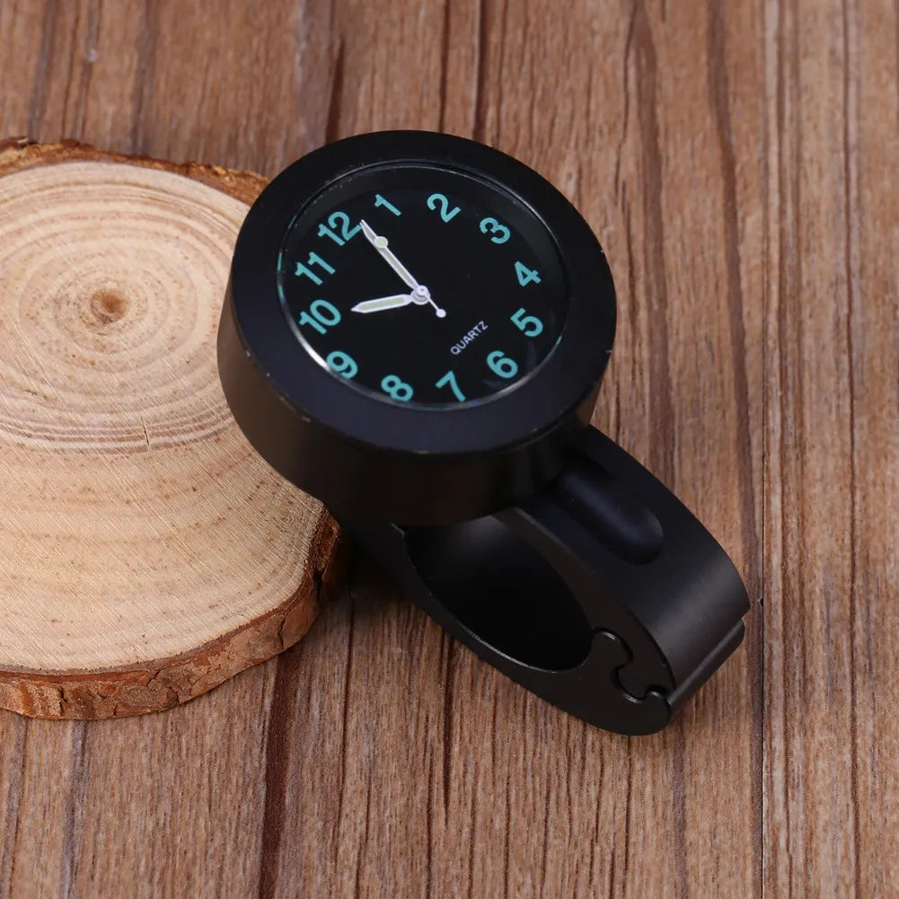 Universal Motorcycle Handlebar Clock – Waterproof Glow Watch (7/8"–1" Mount, Black Aluminum)/Car