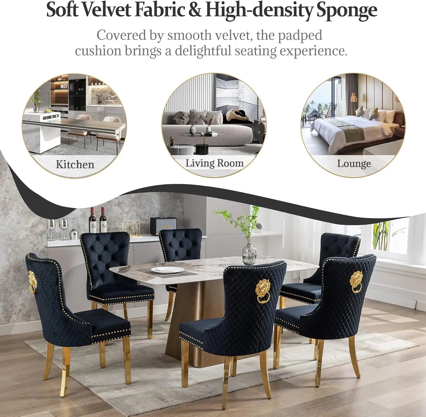 Luxury Velvet Dining Chairs (Set of 2) – High Back with Nailhead Trim & Lion Head Ring Pull\ Living Room Decor – Wall Art, Curtains, Clocks, Furniture & More