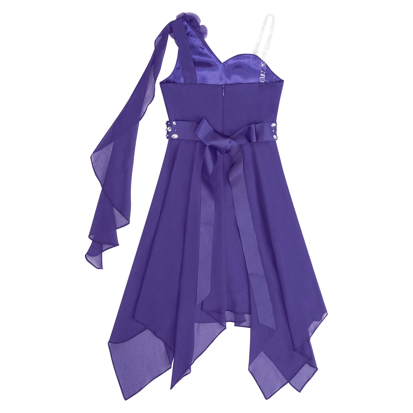Girl clothing - Chiffon Flower Dress – Elegant One-Shoulder Party Gown with Rhinestone Sash