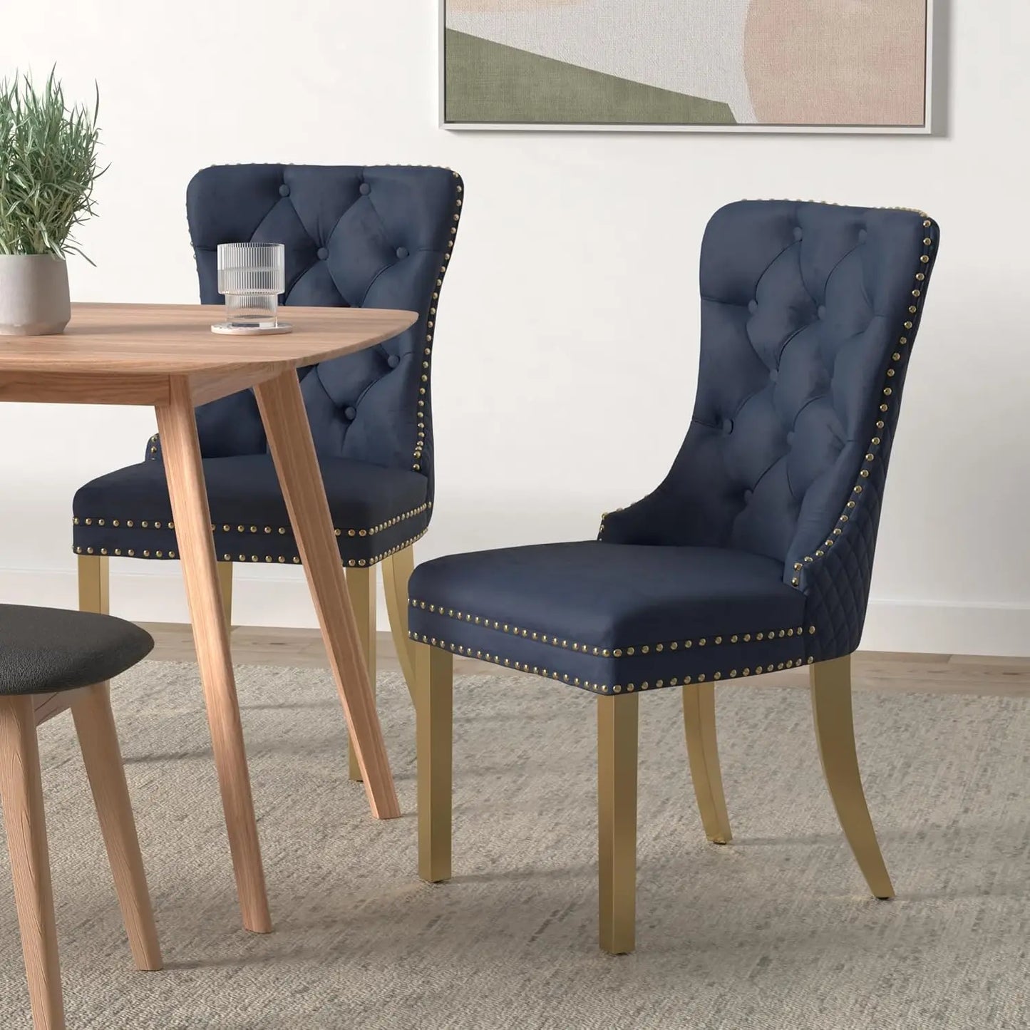 Luxury Velvet Dining Chairs (Set of 2) – High Back with Nailhead Trim & Lion Head Ring Pull\ Living Room Decor – Wall Art, Curtains, Clocks, Furniture & More