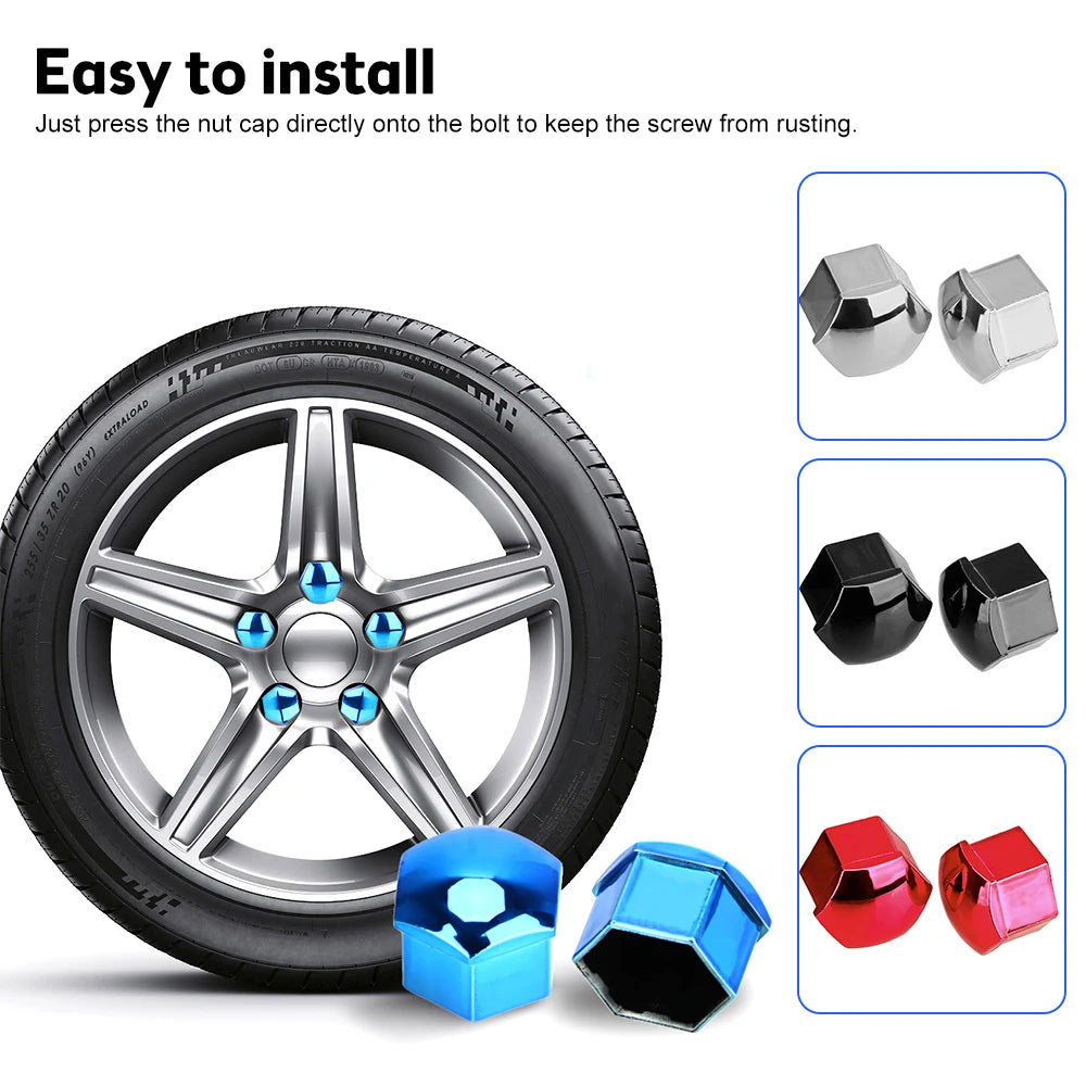 20Pcs Car Wheel Nut Covers – Hub Screw Protection Caps with Clamp (17/19/21mm)/Car
