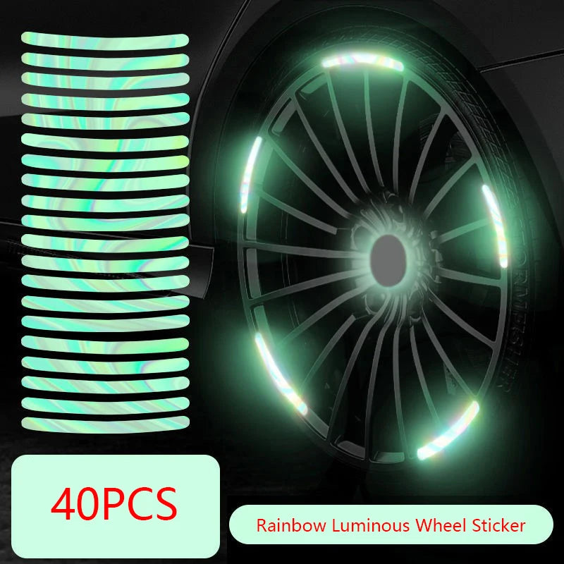 Reflective Car Wheel Hub Stripe Stickers – Luminous Safety Decals (20/40 Pcs)/Car