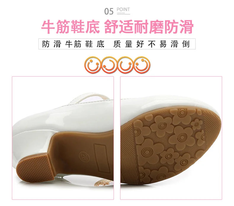 girl shoes - Girls Princess High Heels – White PU Leather Dress Shoes for Parties, Dance & Special Days