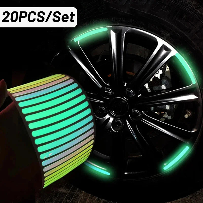 Reflective Car Wheel Hub Stripe Stickers – Luminous Safety Decals (20/40 Pcs)/Car