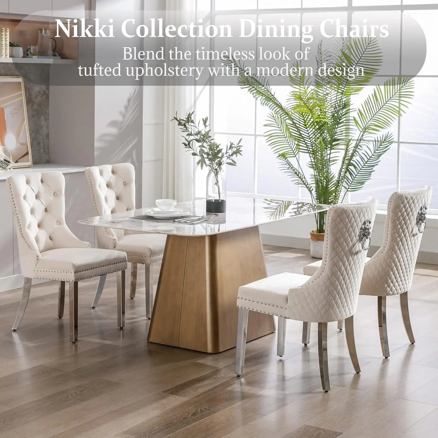Luxury Velvet Dining Chairs (Set of 2) – High Back with Nailhead Trim & Lion Head Ring Pull\ Living Room Decor – Wall Art, Curtains, Clocks, Furniture & More