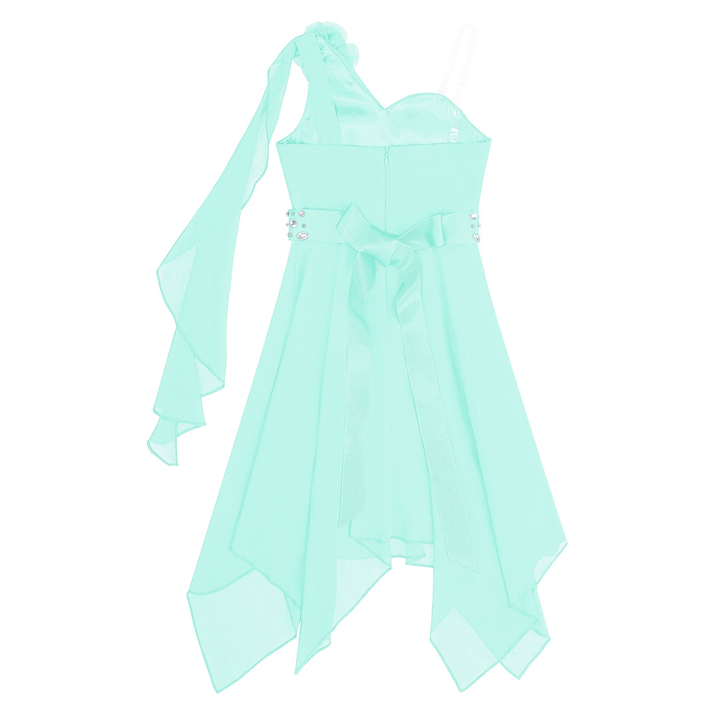 Girl clothing - Chiffon Flower Dress – Elegant One-Shoulder Party Gown with Rhinestone Sash